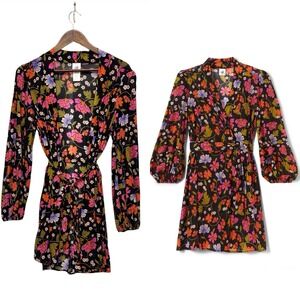 CAbi Mingle Kimono Long Baloon Sleeve Belted Womens Size S Floral Sheer 6252 EUC